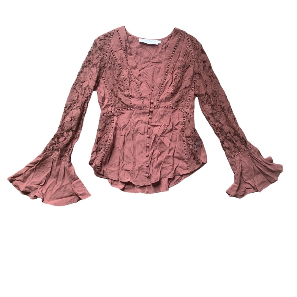 ASTR Pink The Label Lace Button Up Boho Blouse S